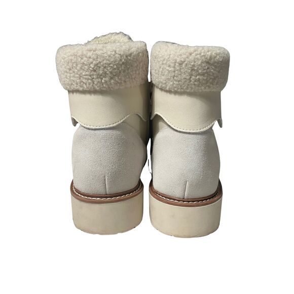 Blondo Natasia Waterproof Ankle Boots Women Beige Leather Suede Sherpa - Picture 8 of 12